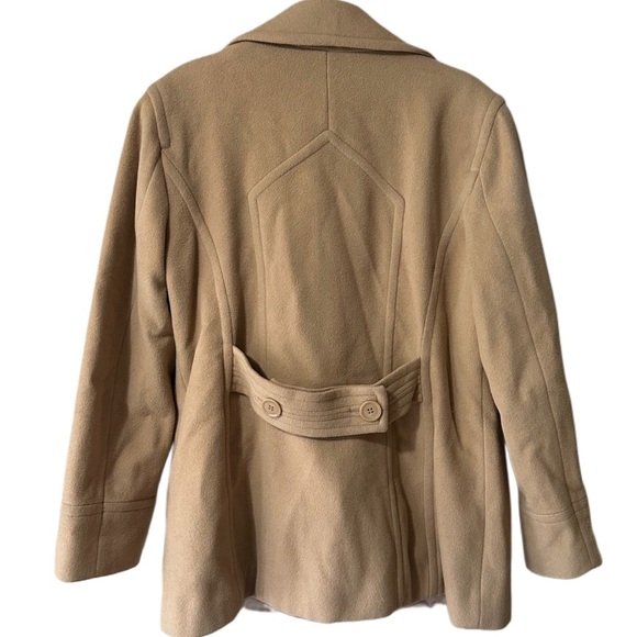 Anne Klein Camel Peacoat with Double Breasted Button Closure and Double Pockets - Picture 6 of 7